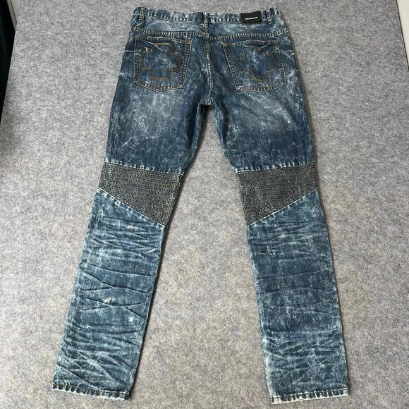 Pink Dolphin Mens Blue Denim Jeans Destructed Relaxed Ripped Thrashed Size 36 - Picture 2 of 16